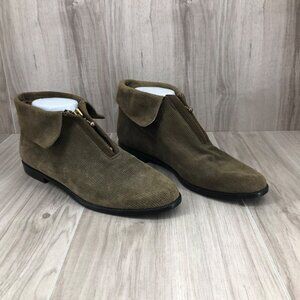 DKNY Ankle Boots Womens 8.5AA  Olive Suede Zip Booties